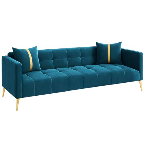 Image of Furny Styling 3 Seater Fabric Sofa Set (Aqua Blue) | Soft Velvet Fabric | Modern Design | Comfortable Seating | Living Room Furniture