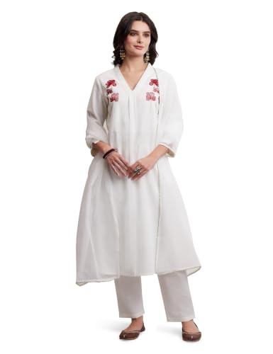 Image of Amazon Brand - Myx Women's Cotton Embroidered Kurta Set with Dupatta (Available in Plus Sizes)