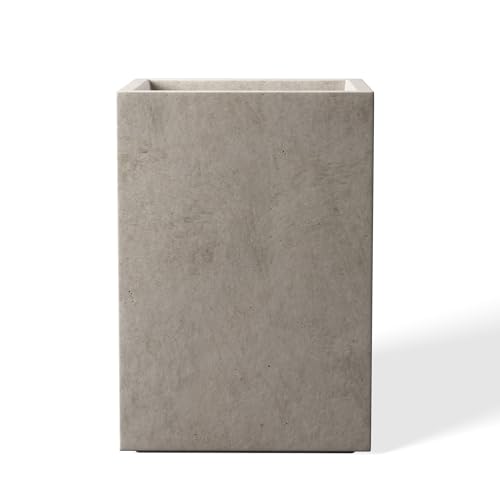 Kante 18.5" H Tall Rectangular Concrete Planters, Outdoor Indoor Lightweight Plant Pots with Drainage Hole and Rubber Plug, Modern Style for Home Garden Patio, Weathered Concrete