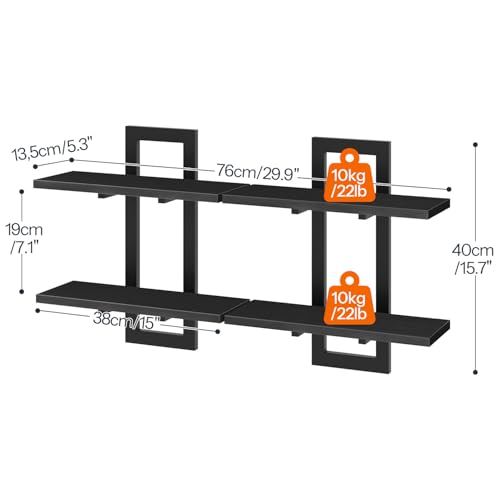 Image of HOOBRO Floating Shelves, 15 Inch Wall Shelf Set of 2, Wall Mounted Storage Shelves 2-Tier, Hanging Bathroom Shelves, for Living Room, Bedroom, Bathroom, Kitchen, Black BK32BJ01