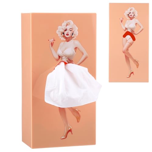 Retro Mädchen Taschentuchbox mit Fliegendem Rock, Kosmetiktücher Box, Tissue Box, KleenexBox, Dekorativer Taschentuchhalter Geeignet für Wohnzimmer, Schlafzimmer, Büro (Beige)