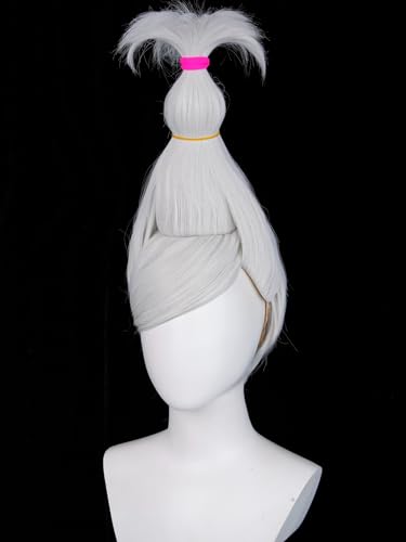 Image of Half and Half Ayase Grandma White Cosplay Wig for Women Long Silver White Anime Costume Wigs + Hair Tie for Halloween Party