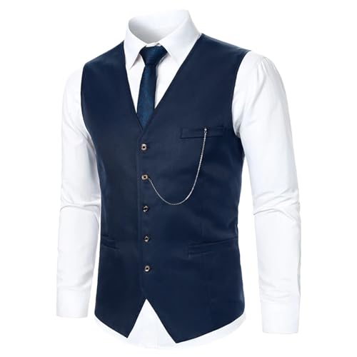 Men's Suit Vest, Solid Color Sleeveless Coat with Metal Chain Decoration, Slim Fit Business Casual Waistcoat