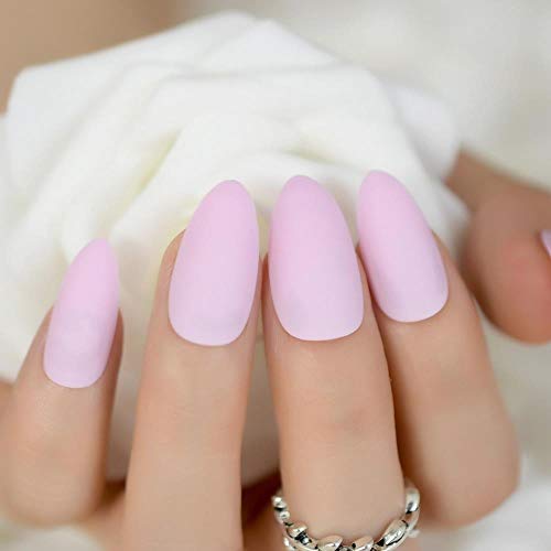 ZHEN Uñas de acrílico artificiales falsas de diseño simple Puntas de manicura de superficie rugosa rosa claro 24