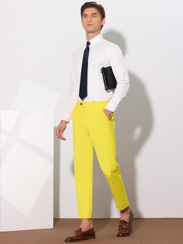 Lars Amadeus Men's Cropped Dress Pants Flat Front Solid Ankle-Length Trousers4