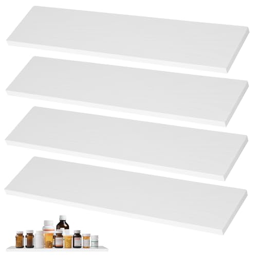 4 Pack 13 Inch White Wooden Medicine Cabinet Replacement Shelves - Sturdy Wall-Mounted Shelves, Easy Install for Kitchen or Living Room Cabinets (White)