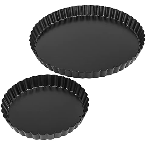 MUKCHAP 2 Pack 2 Sizes 6/9 Inch Non-Stick Tart Tin Set, Loose Bottomed Tart Tin Kit, Pie Dish with Removable Base, Flan Dish Fluted Round Quiche Pan for Baking, Kitchen, Black Cover