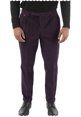 Men's Classic Fit Corduroy Pant Expandable-Waist Flat Front Straight Dress Trousers for Men