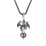  BYFDIY Drachen Schwert Halskette Coole Drachen Anhänger für Männer Kupfer Punk Drachenflügel Halskette Silber Schwert und Schwarz Drachen Kreuz Anhänger Geburtsstein Halskette für Jungen, Style 1,