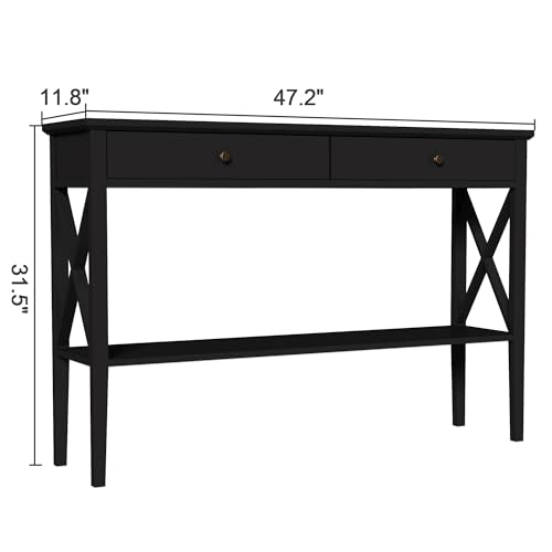 ChooChoo 47" Console Table with Drawers, Narrow Wood Accent Sofa Table Entryway Table with Storage Shelf for Entryway, Front Hall, Hallway, Living Room, Black