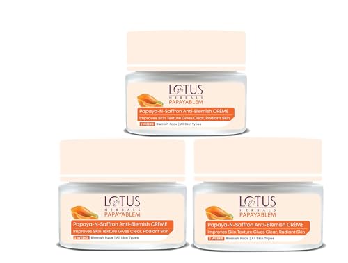 Image of Lotus Herbals Papayablem Papaya & Saffron Anti-Blemish Cream | For Dark Spots, Pigmentation & Uneven Skin Tone | 50g (Pack of 3)