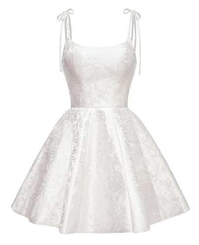 Fokissy Short Wedding Dress for Bride Satin Floral Embroidery Reception Dresses Mini Formal Bridal Gown White Size 0