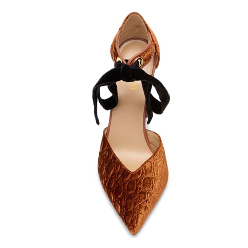 miss left Women Elegant Pointed Toe V-Cut Pumps Lace up Ankle Strap Chunky High Heels Prom Cocktail Party Shoes Size 4-16 US3