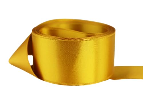 Image of Ribbon Bazaar Double Faced Satin - Premium Gloss Finish - 100% Polyester Ribbon for Gift Wrapping, Crafts, Scrapbooking, Hair Bow, Decorating & More - 3 /8 inch Mustard Seed 50yd Spool