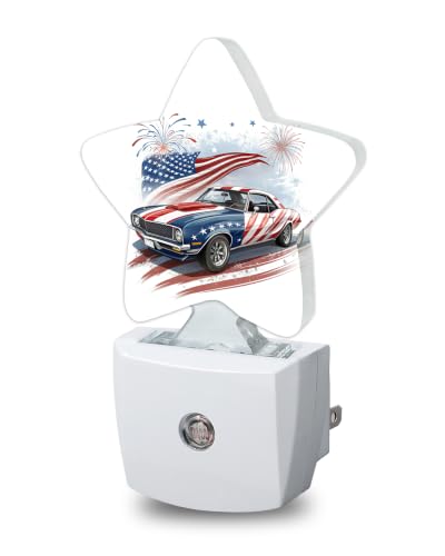 Image of Star Night Light Plug in, American Flag Dusk to Dawn Sensor Night Light, Soft Glow Lamp for Kids Bedroom Nursery Hallway Bathroom, Energy Saving Compact Design