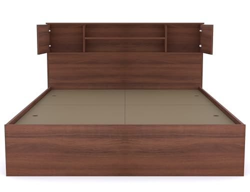 Image of FURNIFLIX Engineered Wood King Size Bed with Storage | Wooden Double Bed Cot Palang Furniture for Bedroom & Living Room (Walnut Finish) | 1 Year Warranty