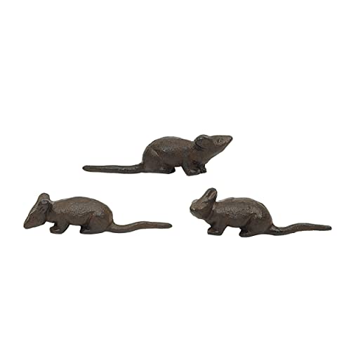 Creative Co-op 5'' Shabby Chic Rustic Cast Iron Mouse Home Decor, Set of 3,Grey