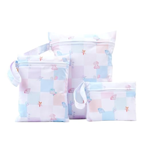 Image of Happy Flute 3 Set Wet Bag Storage Bag Zipper Waterproof Washable Travel Bags, Beach, Pool, Gym Bag for Cloth Diaper, Swimsuits & Wet Clothes (SMT083-EF712)