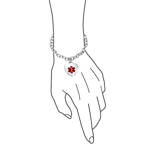 Bracelet d'identification médicale en argent et coeur rouge laqué - 4
