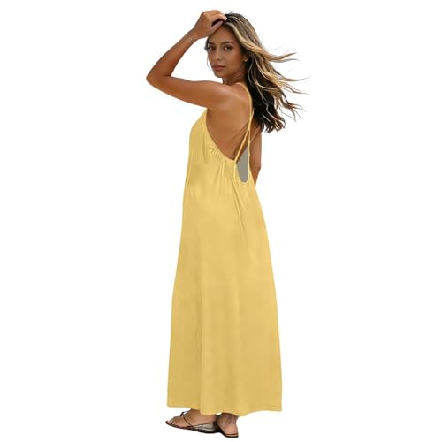 Robe d'été jaune dos nu chic et décontractée à bretelles spaghetti
