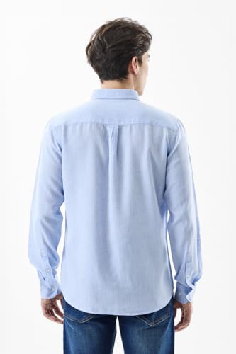 Image of SNITCH Men Casual Shirt | Regular Fit Full Sleeve Button-Down Collar Solid Pattern | Premium Linen Blend & Breathable Fabric for Everyday & Office Wear