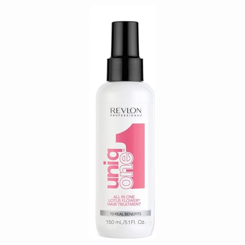 REVLON PROFESSIONAL UniqOne All in One Protetor térmico para cabelo, hidratação profunda do cabelo, tratamento em spray sem enxaguar, desembaraçador cabelo mulher, fragrância flor de lótus 150 ml