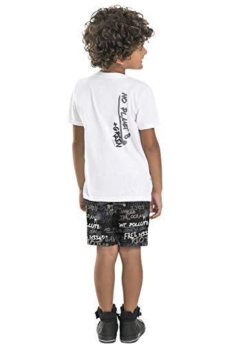 Conjunto Camiseta Malha e Bermuda Moletom, Quimby, meninos, Branco, 12