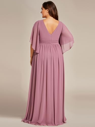 Ever-Pretty Plus Women's Plus Size V Neck Half Sleeves Slit A Line Floor Length Bridesmaid Dress 01886-DA2