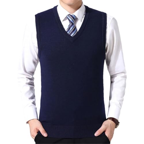 Men'S Solid Wool Vest Fall Winter Basic V-Neck Knitted Casual Sleeveless Vest