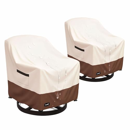 Outdoor Chair Covers 2 Pack, (33W x35D x38H inches)100% Waterproof Heavy Duty Patio Furniture Covers ,Outdoor Furniture Covers Waterproof for Patio Chair Covers,Beige&brown