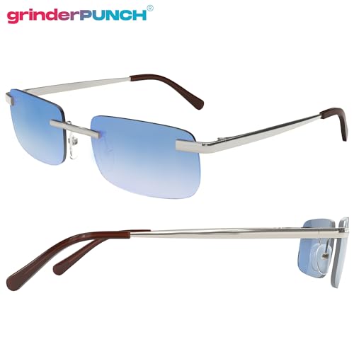 Image of grinderPUNCH Small Slim 90's Popular Nineties Rectangular Sunglasses Clear Rimless Eyewear