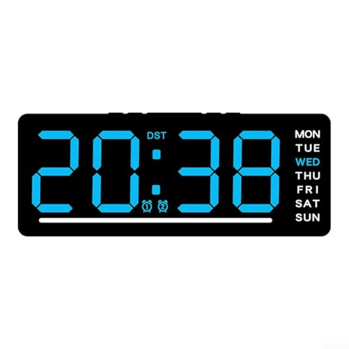 Reloj de pared electrónico con pantalla LED grande, información de temperatura, alarma e interfaz USB diseñado para salas de estudio, oficinas y áreas de conferencias (azul)
