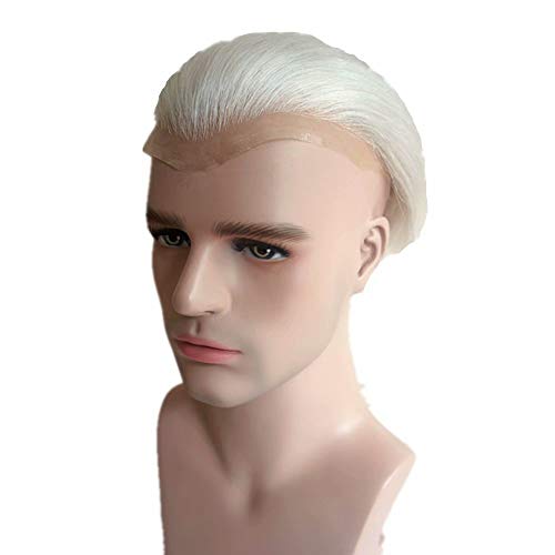 Gray White color hair Toupee for men pieces NLW European virgin human hairs replacement system 10x8" base size natural hair prosthesis mens implant unit with PU skin Base