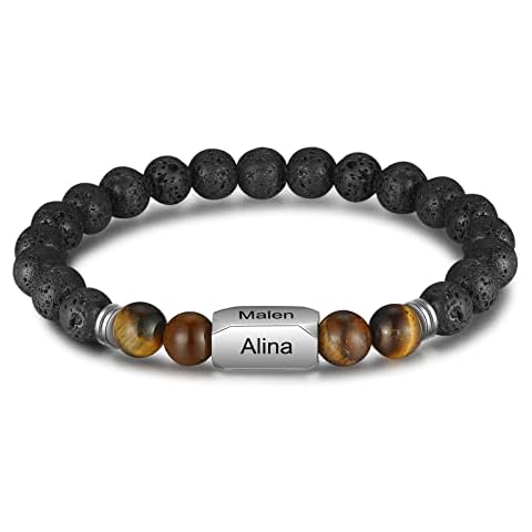 ALBERTBAND Christmas Gifts Dad Gifts Personalized Bracelet for Men Women Custom Chakra Stone Bracelet for Men with Name Custom Beads Lava Stone Men's Bracelet Gifts for Him Cover