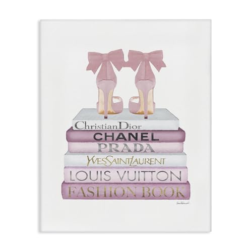 Image of Pastel Pink Heels Books Glam, 36 x 48 Inch Canvas Wall Art | Stupell Industries . By Amanda Greenwood . Ready to hang . Chic gift for readers and fashion lovers . Made in USA