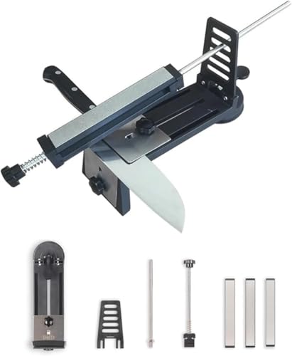 SLLS ナイフ研ぎ器 多機能 包丁シャープナー 砥石付き|角度ガイド&ノミ研ぎガイド搭載|滑り止め・高安定設計|家庭用&業務用 包丁研ぎ機|簡単操作 収納便利 長寿命 砥石セット