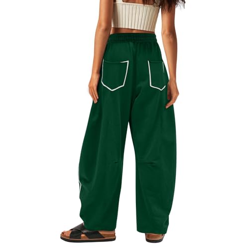 Barrel Sweatpants Women High Waisted Wide Leg Lounge Pants Drawstring Waist Contrast Baggy Beach Vacation Trousers2