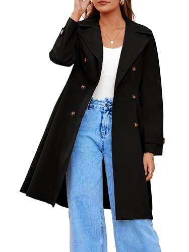 Image of Simplee Womens Trench Coat A Line Dress Coats Fall Winter Rain Jackets Long Ruffle Waterproof with Pockets 2025 (Black M)