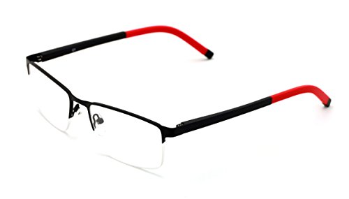 V.W.E. Men Half Rimless Rectangular Non-prescription Glasses Frame Clear Lens Eyeglasses Slim (Red)
