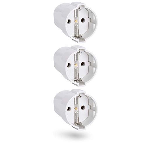 HEITECH PVC Schutzkontakt Kupplung bruchsicher - 3x Schutzkontakt Kupplung weiß, 250V, 16A, IP20 für Innenbereich - Schuko Stecker Kupplung