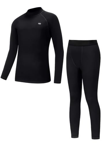 Ewedoos Thermal Underwear Set for Kids Thermals Top and Bottom Set Boys Long Johns Base Layer Thermal Set Black