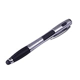 HDE Retractable Ballpoint Ink Pen with Flashlight Rubber Tip Precision Stylus for Capacitive Touch Screen Devices (Silver)