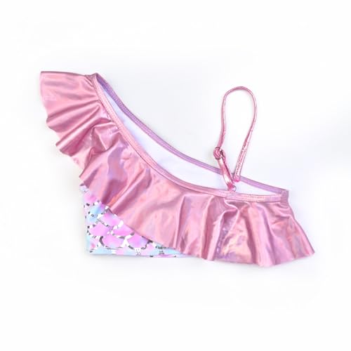 Image of CHILDRENSTAR Girls Metallic Bathing Suits Shiny Ruffles One Shoulder 2 Pieces Swimsuits Cute Bikini Set