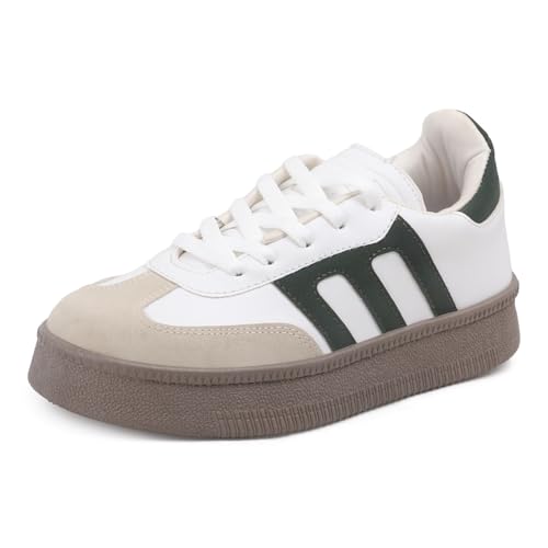 Vendoz Women Casual Color Blocked Retro Sneakers I Cushioned Insole I Comfortable I Lightweight and Stylish Shoes for Girls Beige