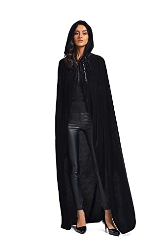 Mejores precios y opiniones de Capa terciopelo negro - los más vendidos. 37 Evlatte Capa de terciopelo, capa de terciopelo con capucha para adultos, disfraz de bruja de Halloween para hombres y mujeres, disfraces de cosplay, Negro -, L