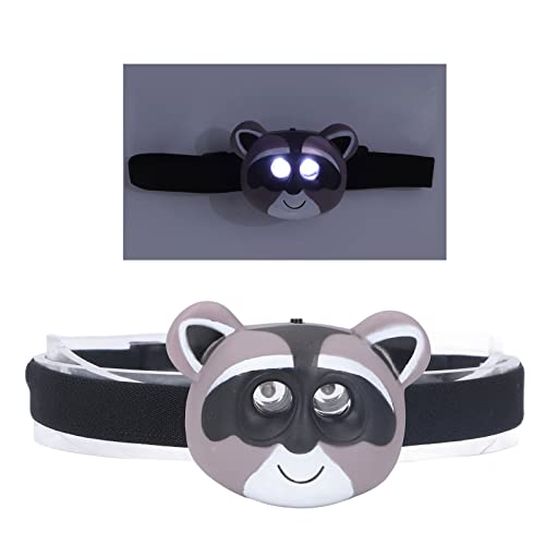 Linterna frontal para niños portátil con luz LED y diseño infantil de mapache 7