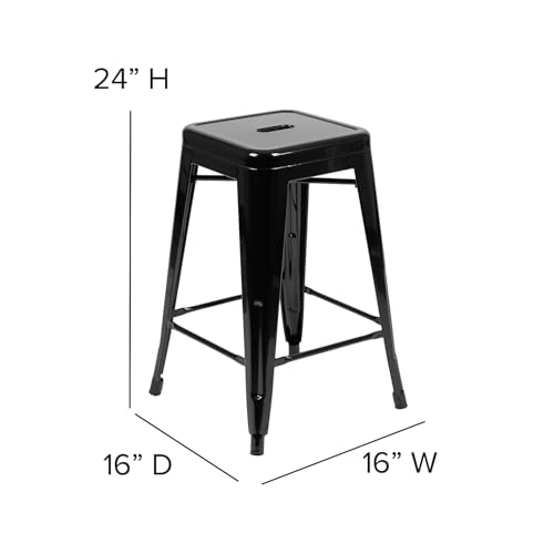 Flash Furniture Lily 24" High Metal Counter-Height, Indoor Bar Stool in Black - Stackable Set of 4 - Image 3