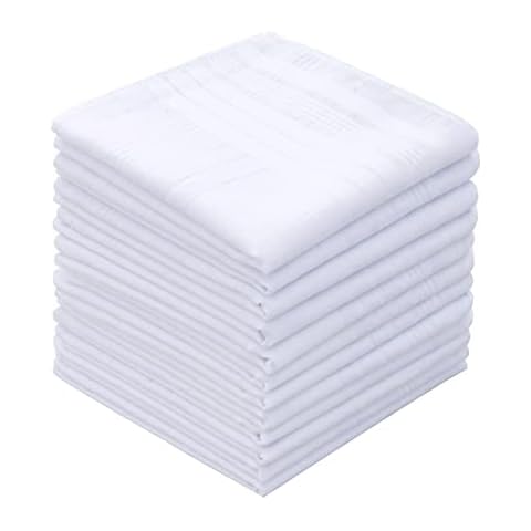 GB Men's Handkerchiefs 100% Cotton Solid White with Stripe Large Classic Hankies Bulk Set 12 Pack Cover