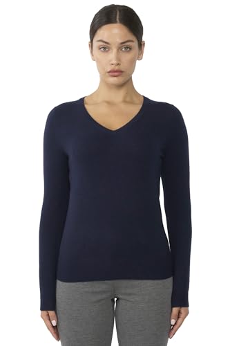 Image of JENNIE LIU Women's 100% Pure Cashmere Long Sleeve Pullover V Neck Sweater