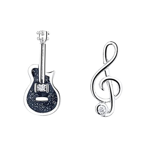 Baluue Pendientes Mujer Notas Musicales Asimétricos Pequeños Negros Guitarra Diseño Único para Chicas